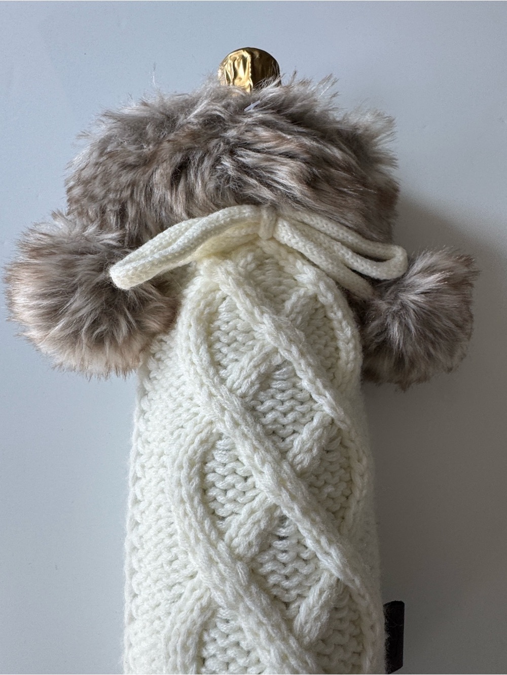 UGG Cream Cable Knit Bottle Sleeve with Faux Fur Pom Poms
